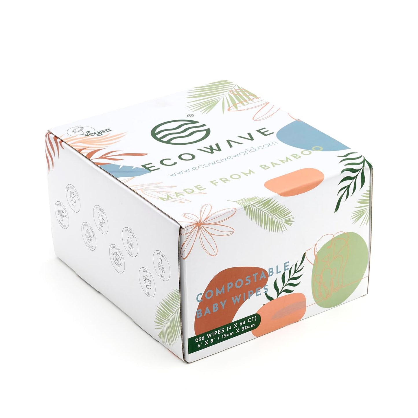 Eco Wave Baby Wipes, 100% Compostable Eco-Friendly Bamboo Wipes, Unscented, Hypoallergenic, Vegan