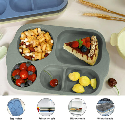 shopwithgreen Wheat Straw Dinnerware Cutlery Set, 20 PCS Kids Toddlers Divided Plates and Bowls