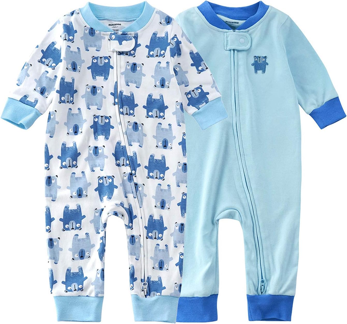 Teach Leanbh Baby 2-Pack Footless Pajamas Cotton Long Sleeve Printing 2 Way Zipper Romper Jumpsuit