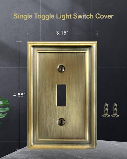 Antique Brass Light Switch Cover, Single Toggle Switch Plate Cover, Durable Metal Wall Plate