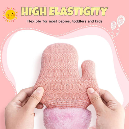 Winter Mittens Gloves Beanie Hat Set for Kids Baby Toddler Children, Thick Warm Knit Fleece Lined