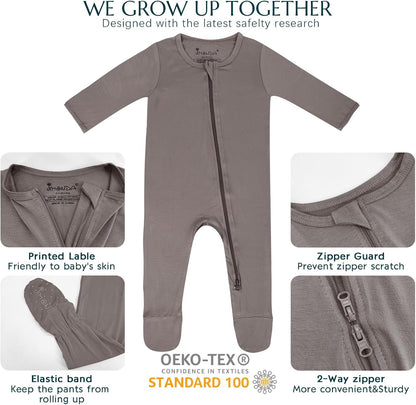 Jimonda Bamboo Baby Pajamas,Unisex Boys Girls One-Piece Footies,Long Sleeve Sleepers 2-Way Zip