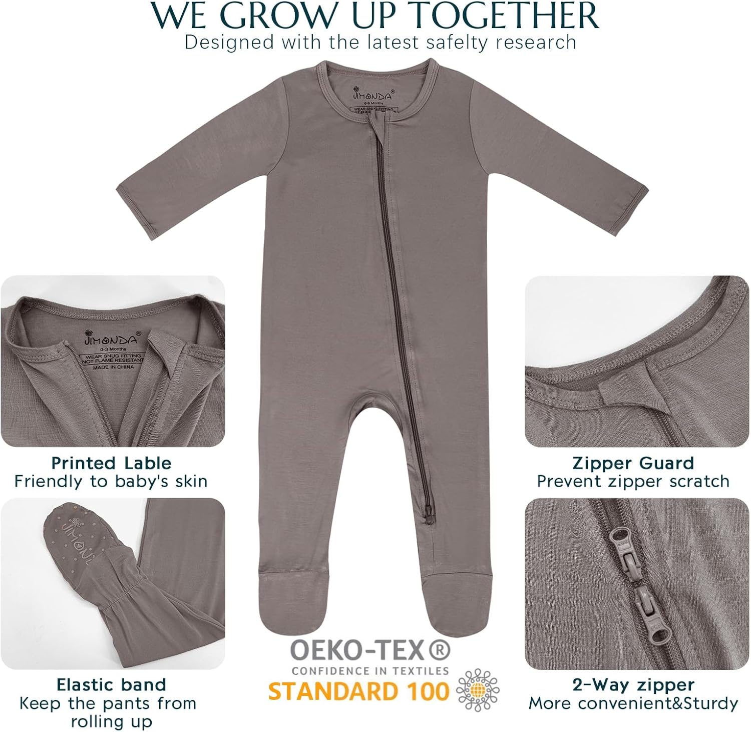 Jimonda Bamboo Baby Pajamas,Unisex Boys Girls One-Piece Footies,Long Sleeve Sleepers 2-Way Zip