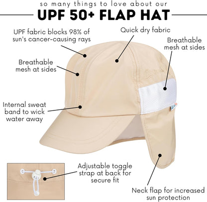 SwimZip Sun Hat with Neck Flap | UPF 50+ Protection for Baby, Toddler, and Kids