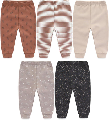 Unisex Baby Boy Girl Pants Sets Cotton Soft Infants Bottoms Casual 5 Pack 0-12 Month Babies'