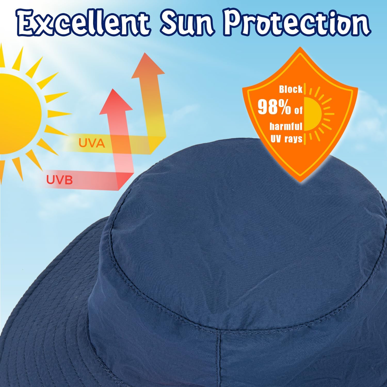 Baby Sun Hat Kids Summer UPF 50+ Toddler Bucket Hat Wide Brim Adjustable Beach Hats for Boys Girls