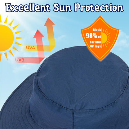 Baby Sun Hat Kids Summer UPF 50+ Toddler Bucket Hat Wide Brim Adjustable Beach Hats for Boys Girls
