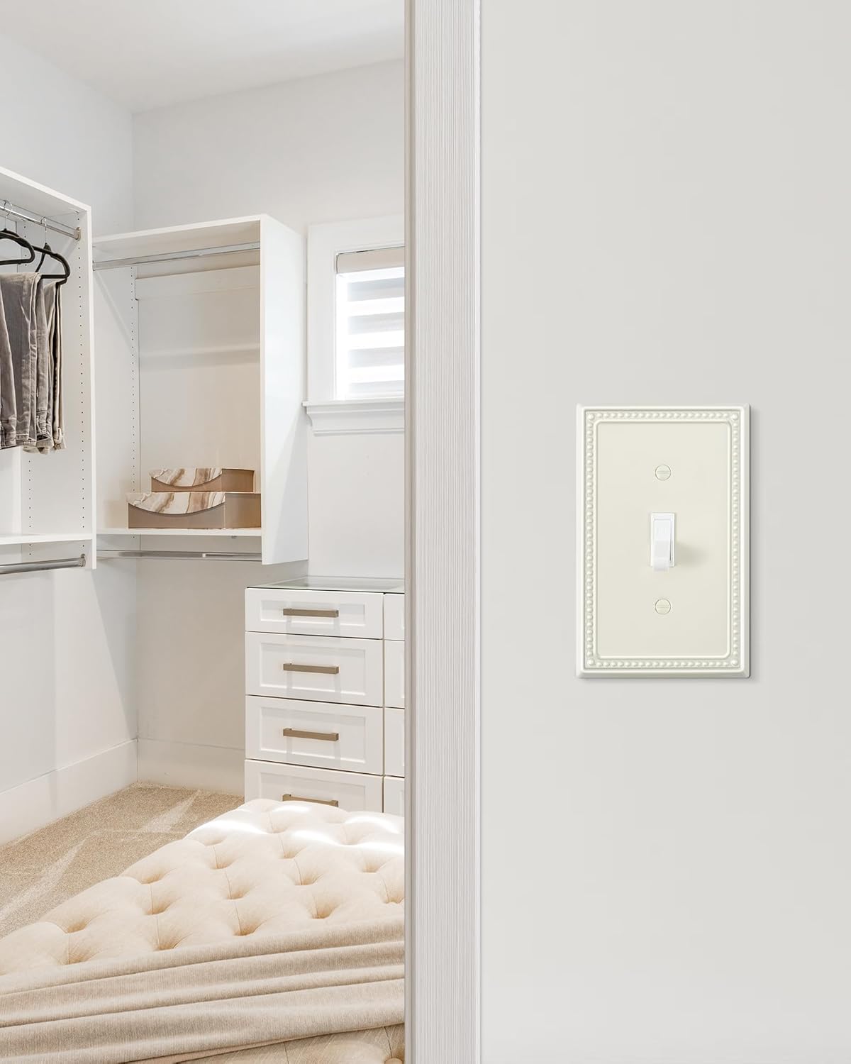 6-Pack Single Toggle Light Switch Cover Plate, Pearls Decorative Switch Plate Covers, Light Almond
