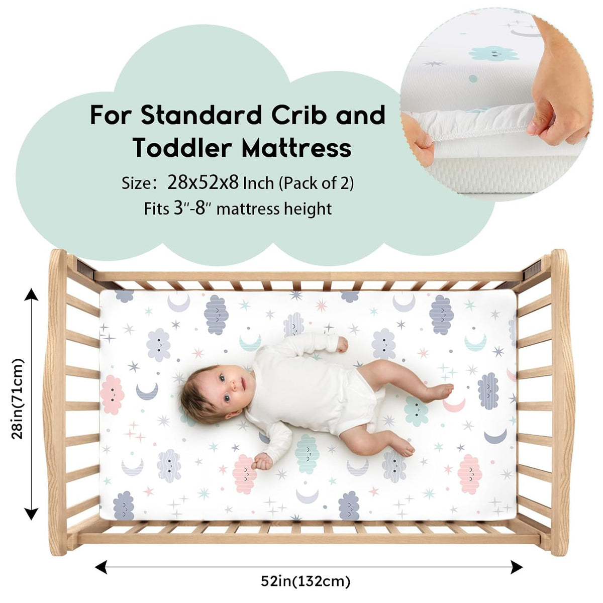 Yoofoss Baby Crib Sheets for Boys Girls, Fitted Crib Sheet 2 Pack for Standard Crib and Toddler