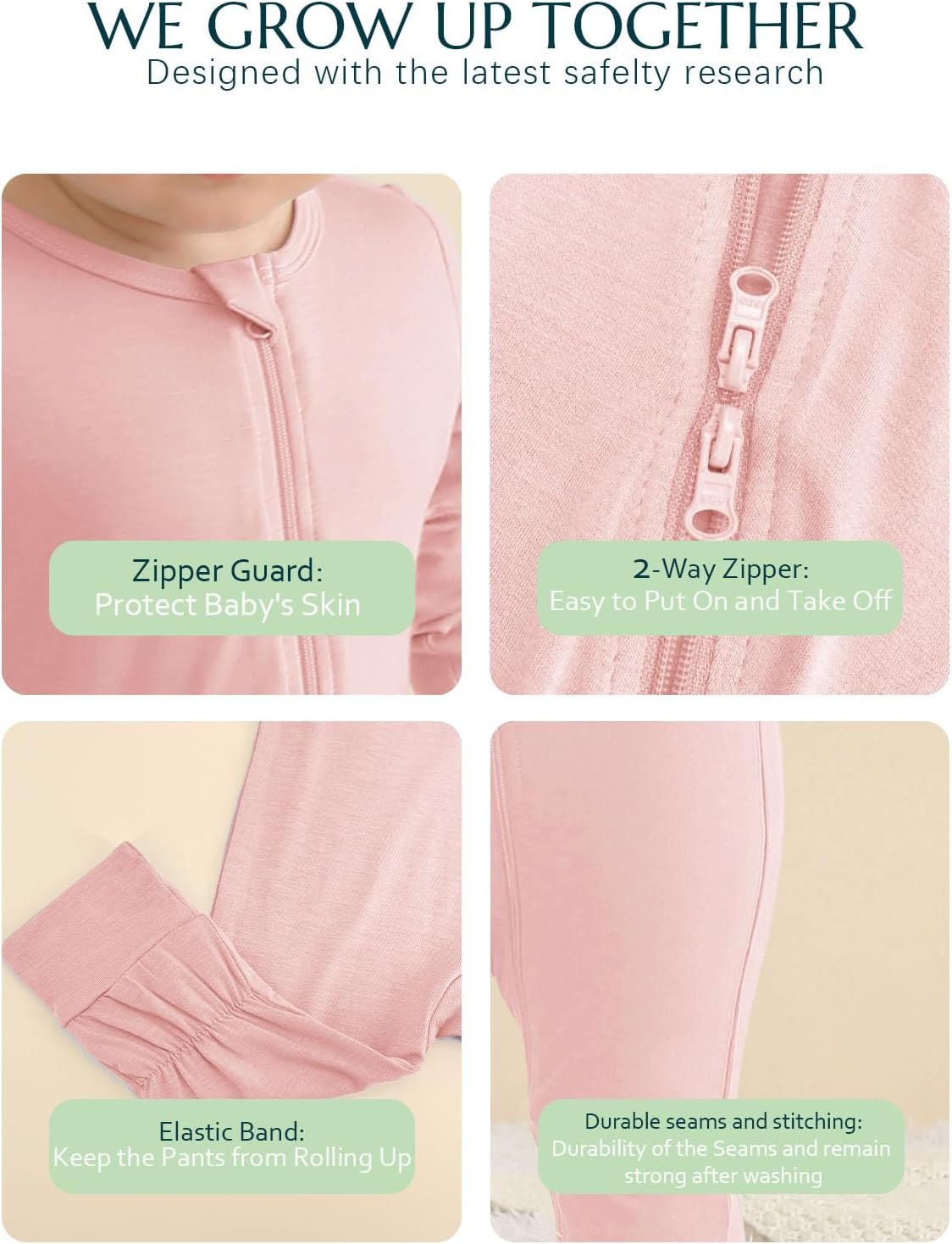 Jimonda Baby Romper Boys Girls Bamboo Pajamas 2-Way Zipper Footless Unisex Long Sleeve Sleepers