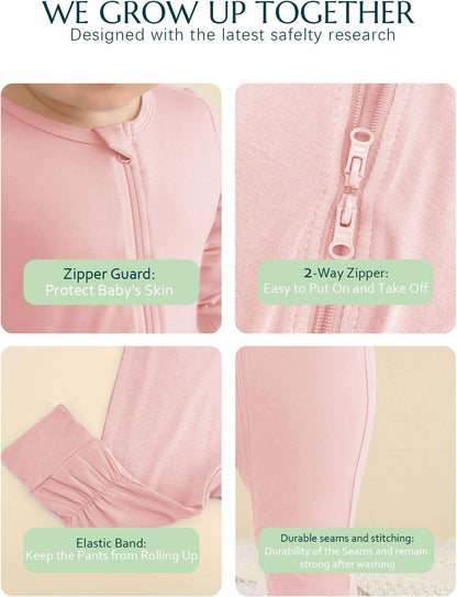 Jimonda Baby Romper Boys Girls Bamboo Pajamas 2-Way Zipper Footless Unisex Long Sleeve Sleepers