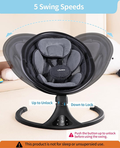 LAREX Baby Swing to Toddler Electric Infant Swing Portable for Newborn Boy Girl, 5 Sway Speeds with