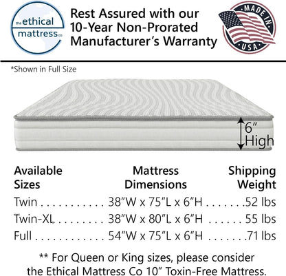 Ethical Mattress CO 6" Kid’s Mattress, Toxin-Free, Made in The USA with Organic Cotton, Wool, Latex
