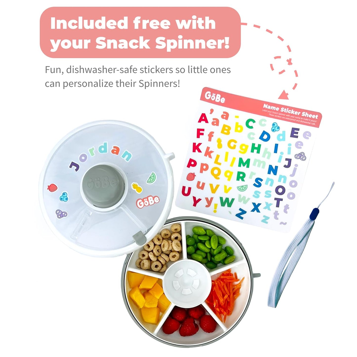 GoBe Kids Original Snack Spinner Bundle with Hand Strap and Sticker Sheet - Reusable Snack