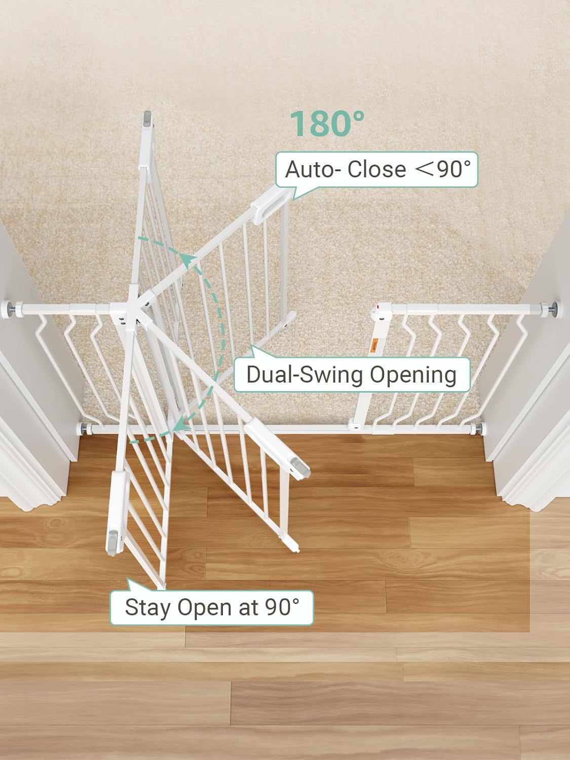 Mom's Choice GROWNSY Baby Gate, 53"-57" Auto-Close Dog Gate for Stairs & Doorways, Pressure-Mounted