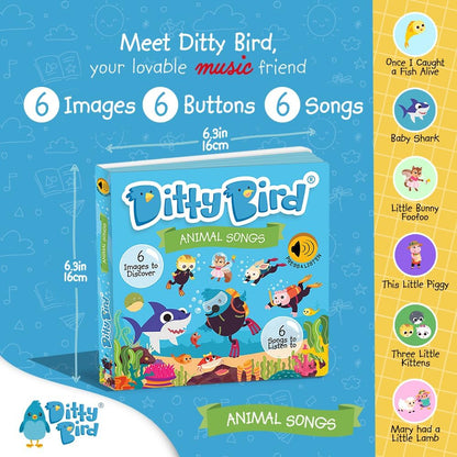 Ditty Bird Animal Songs Book for Toddlers – Interactive Sound Book with Baby Shark & More | Musical
