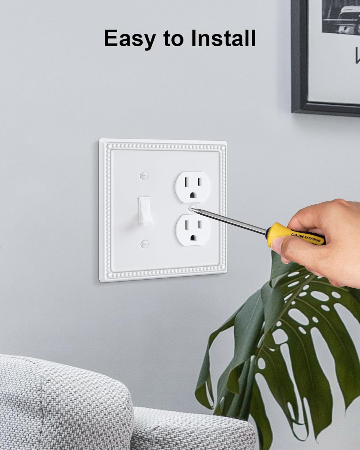 2-Pack Combo Toggle/Duplex Light Switch Cover Plate, Pure White Metal Wall Outlet Cover Plate