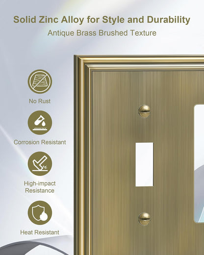 2-Pack Combo Toggle/Decorator Light Switch Cover Plate, Antique Brass Decorative Electrical Outlet