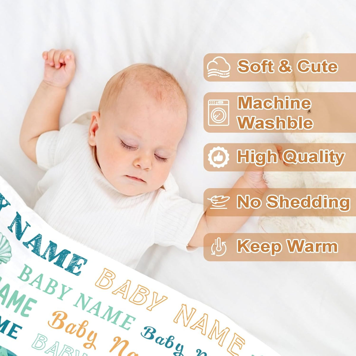 Ship Next Day, Personalized Baby Blanket – Printed in USA, Custom Baby Blanket for Boys & Girls