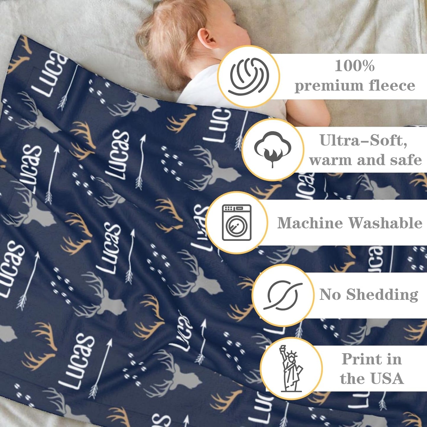 Personalized Baby Blanket with Name, Custom Baby Blanket for Boys or Girls, Soft Flannel Throw for