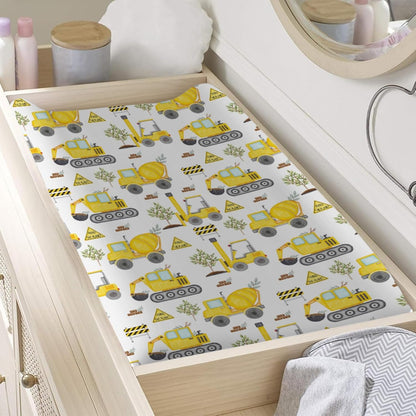 Construction Truck Excavator Tractor Trees Changing Pad Cover Cute Construction Trucks Plants