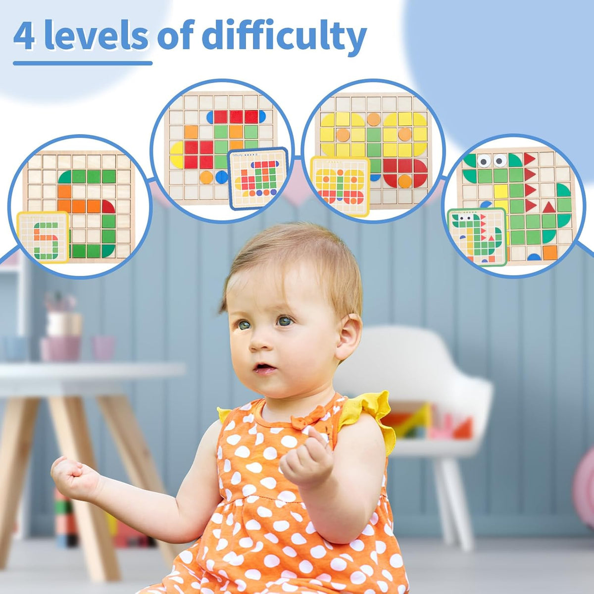 Montessori Tangram Educational, Geometric Shapes Puzzle Toys with 120Pcs Wooden Puzzle Blocks and