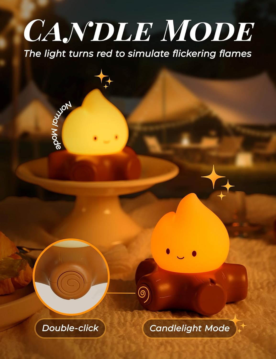 Fake Campfire Lamp, Ambient Lighting, White Noise Soothes The Mood, Portable Rechargeable Night