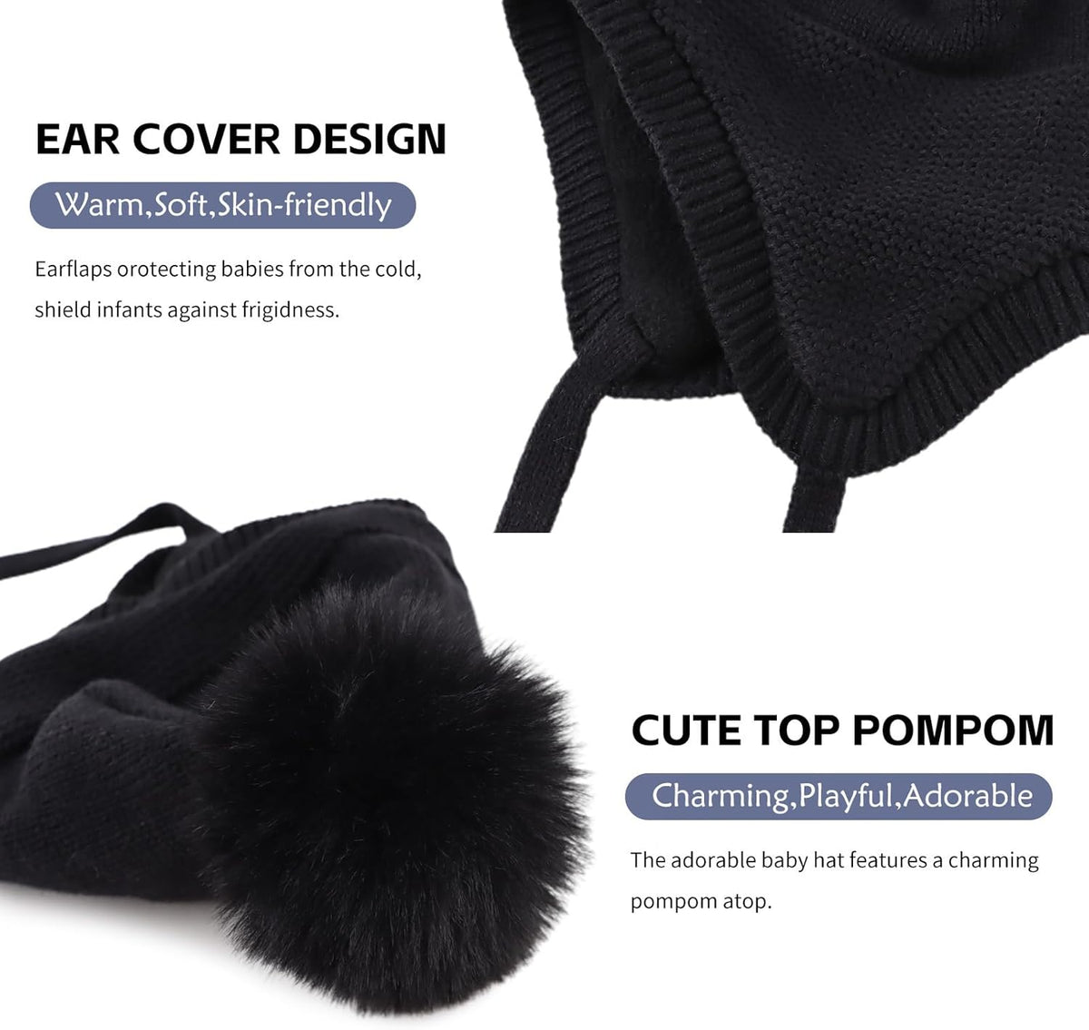 Basic Winter Baby Beanie Gloves Boys Girls Knitted Hat Pompom Kids Earflap Hats Warm Infant Toddler