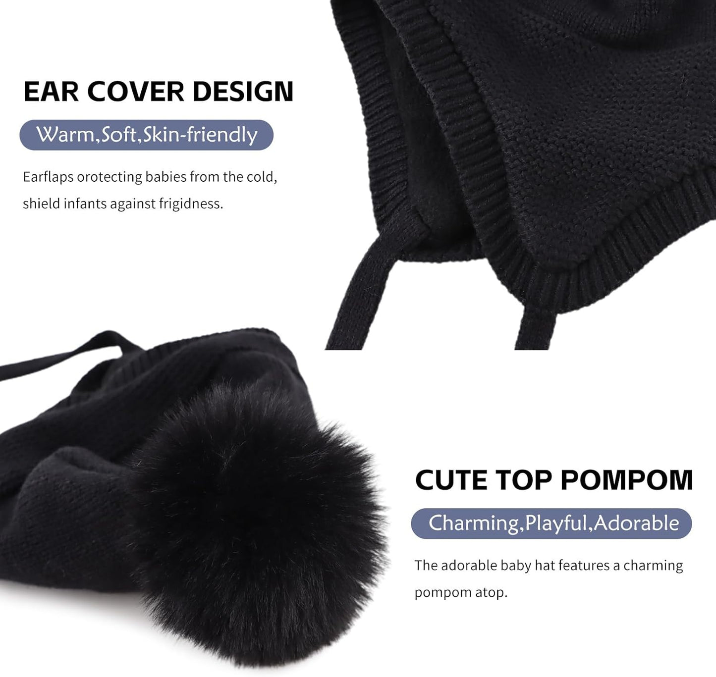 Basic Winter Baby Beanie Gloves Boys Girls Knitted Hat Pompom Kids Earflap Hats Warm Infant Toddler