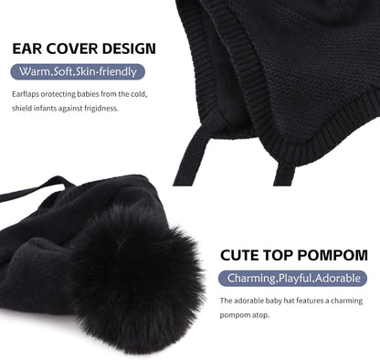 Basic Winter Baby Beanie Gloves Boys Girls Knitted Hat Pompom Kids Earflap Hats Warm Infant Toddler