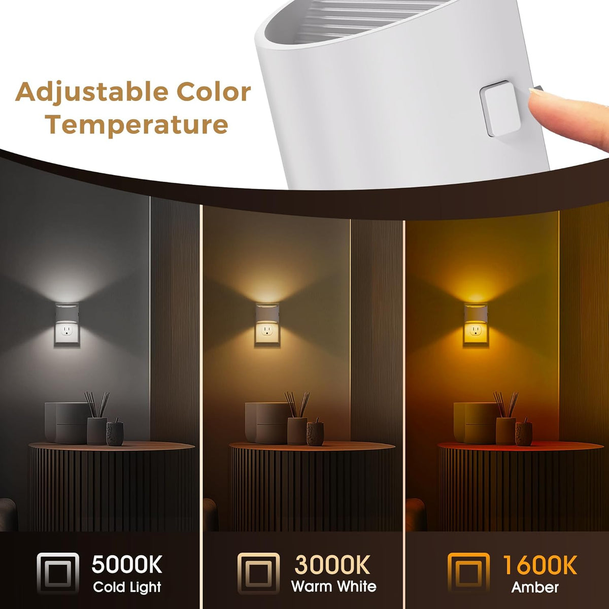L LOHAS LED Night Lights Plug into Wall with 3CCT Adjustable (1600K/3000K/5000K), 1W Nightlight