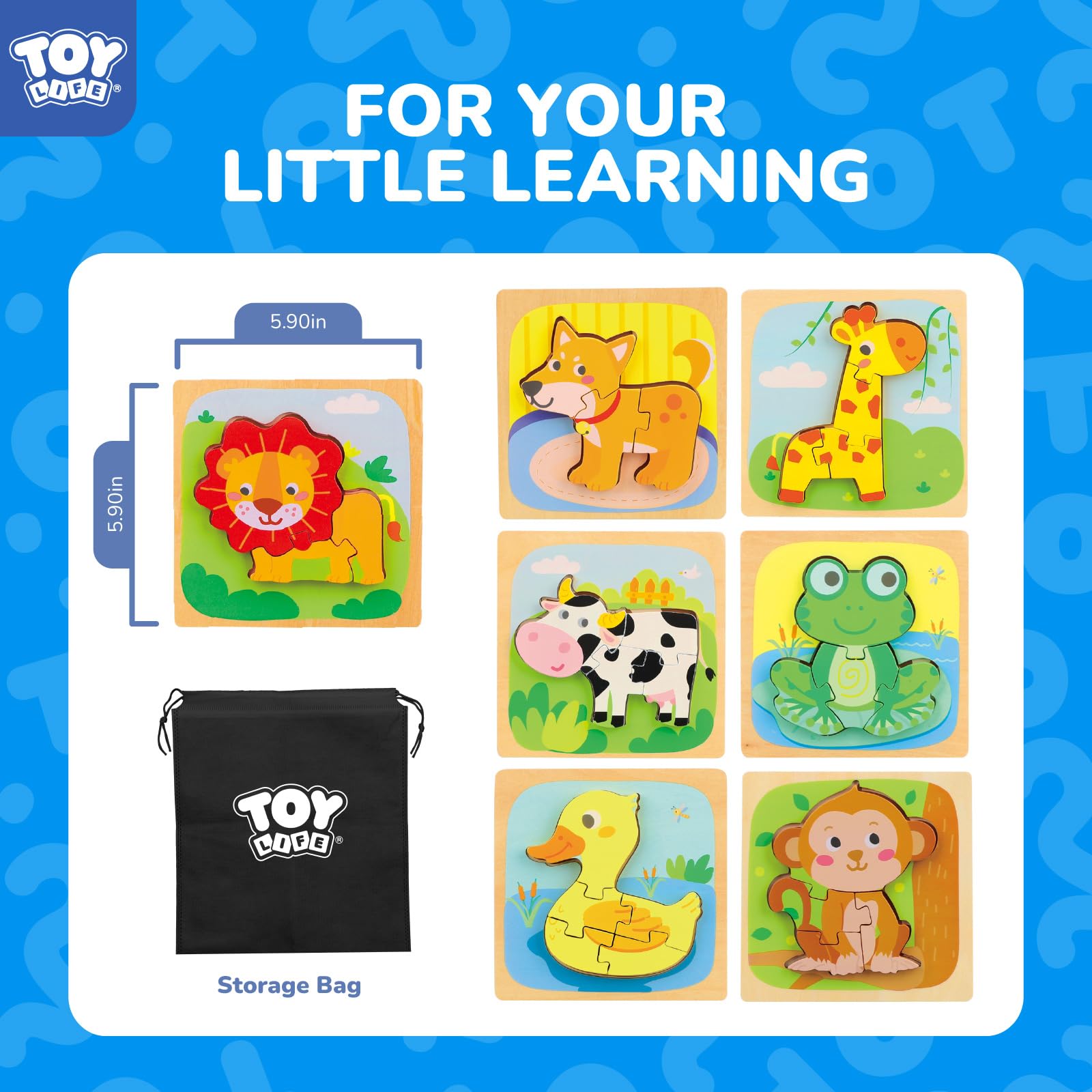 TOY Life Toddler Puzzles Ages 2-4, Wooden Puzzles for Toddlers 1-3, 7 Pcs Animals Puzzle 2 Year