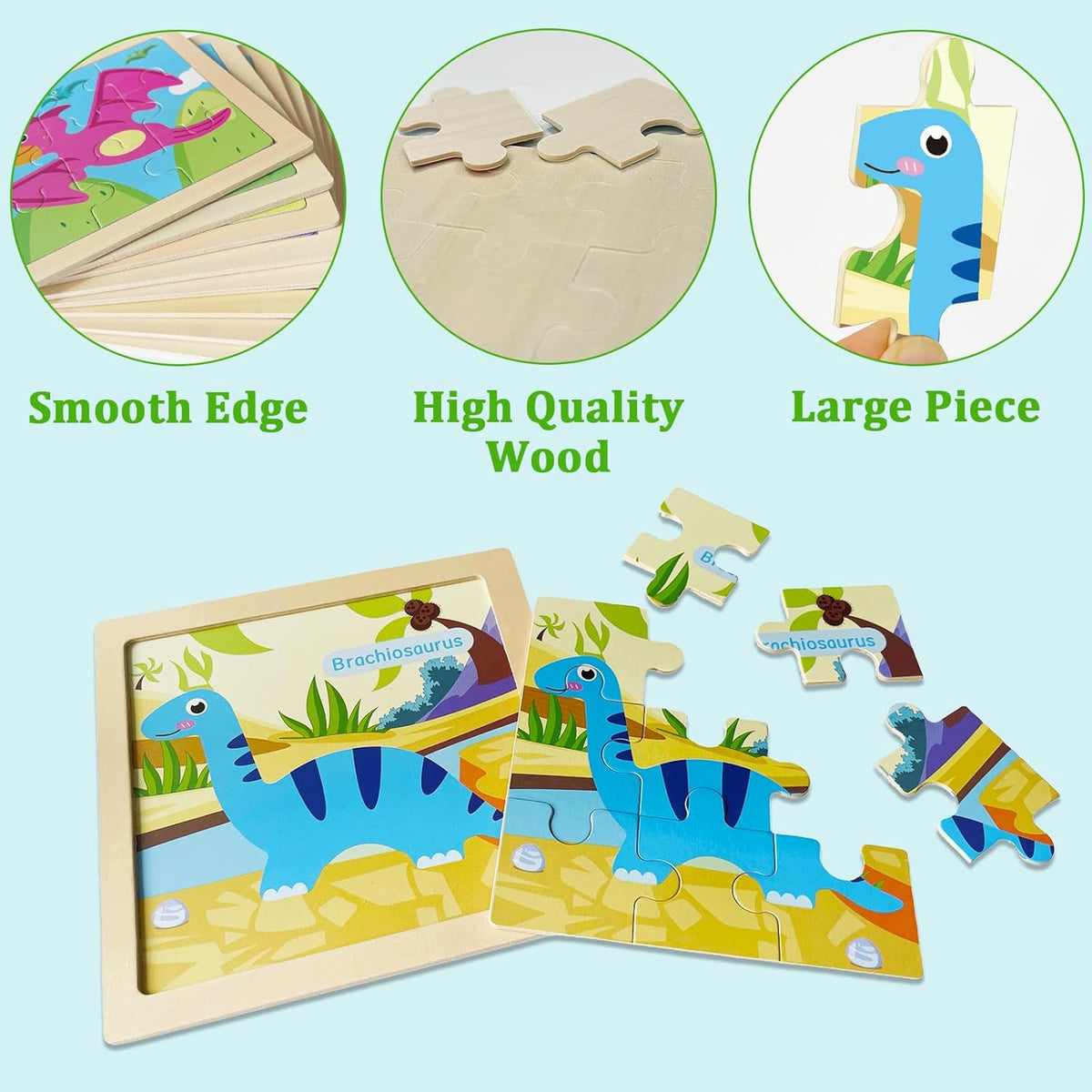 Wooden Puzzles for Toddlers 2-4, 9 Pieces Dinosaur Jigsaw Puzzles for Kids Ages 3-5, Preschool