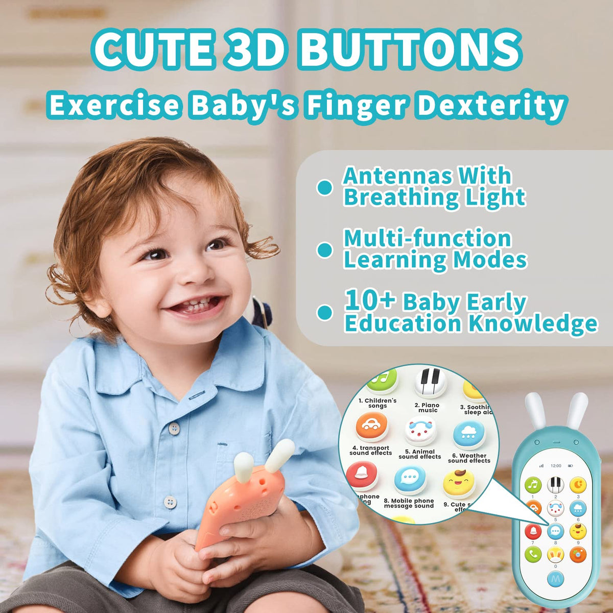 Richgv Baby Cell Phone Toy, Sensory Learning Toys with 12 Functions