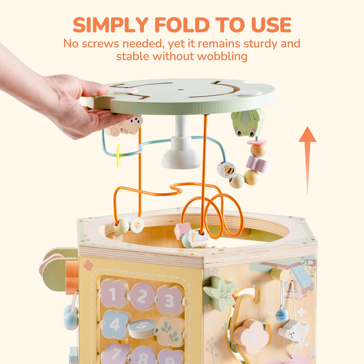 ROBOTIME Wooden Activity Cube for Toddlers, 13 in 1 Montessori Baby Activity Cube, Baby Play Cube