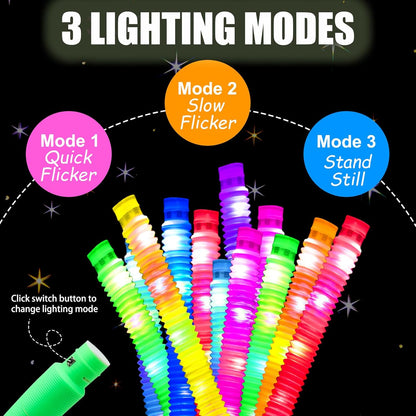 8 PCS Light Up Glow Pop Tubes, Neon Glow Sticks Party Favors for Kids 3-8-12, Fidget Stress Relief
