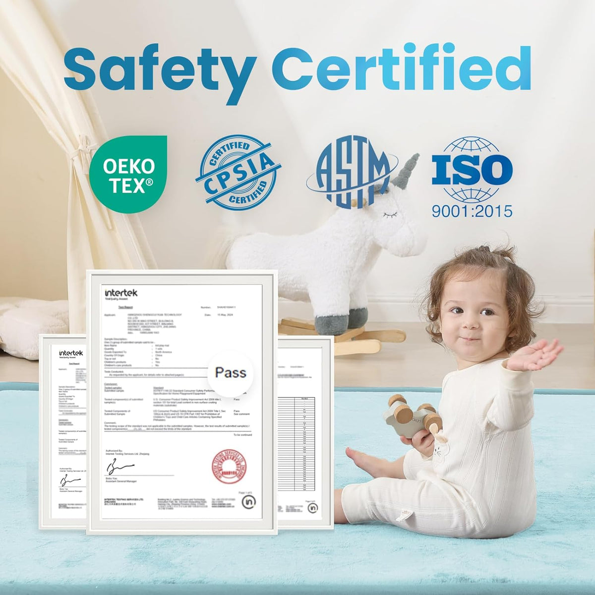 1.3" Thick Baby Play Mat,Ultra Soft Elasti-Foam 50×50 Playpen Mat for Tummy Time,Water-Repellent