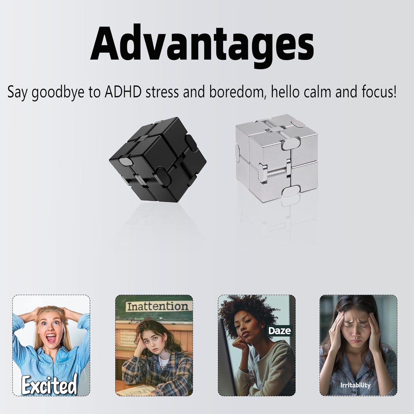 Metal Infinity Cube Fidget Toy - Aluminum Alloy Anti-Stress and Anxiety Finger Flip Cube for