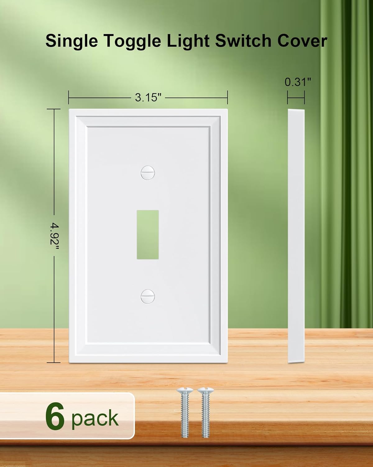 6-Pack Single Toggle Light Switch Covers Wall Plate, Pure White Decorative Switch Plate Covers, 1