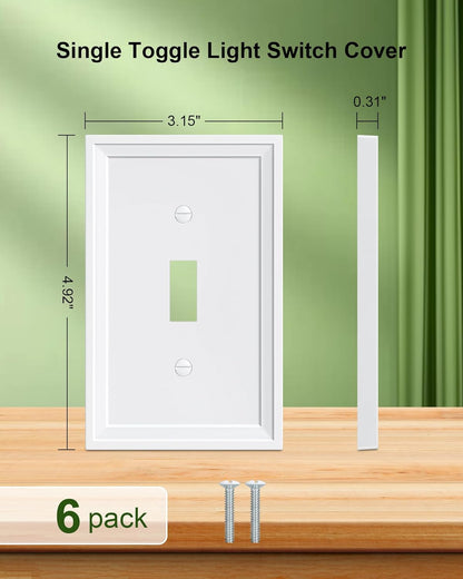 6-Pack Single Toggle Light Switch Covers Wall Plate, Pure White Decorative Switch Plate Covers, 1