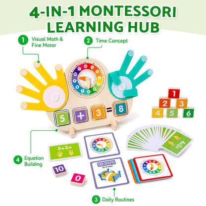 Quliwise 2-in-1 Wooden Math Manipulatives & Teaching Clock Toys