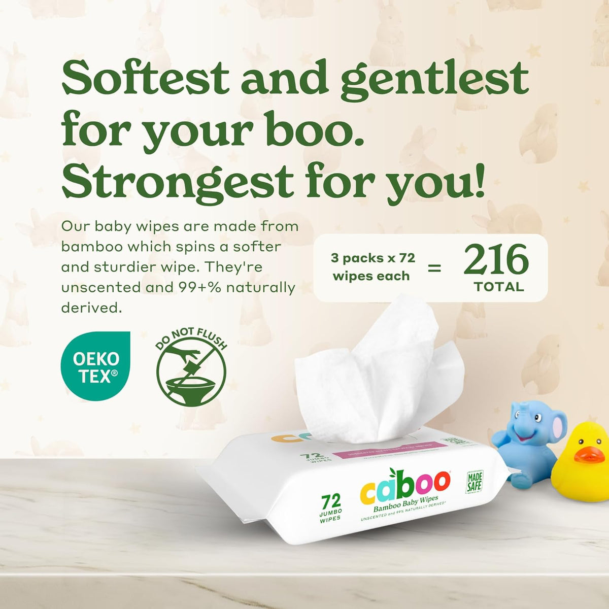 Caboo Baby Wipes, Made with Bamboo Viscose, Certified Made Safe Ingredients, Unscented Baby Wipes