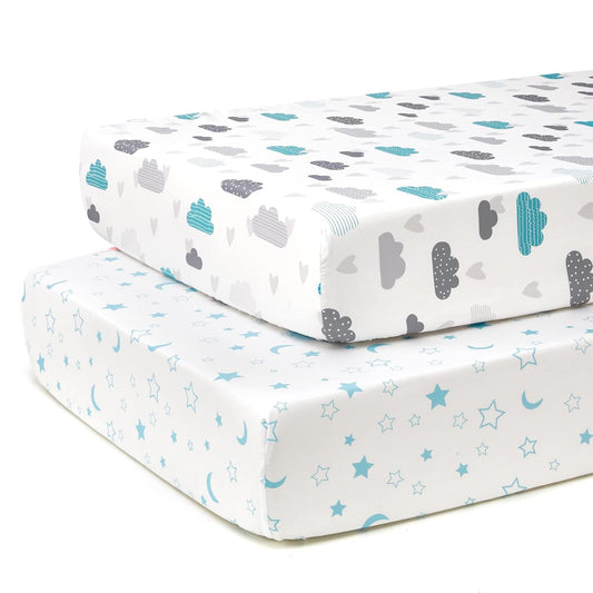 TILLYOU Baby Crib Sheets for Boys Girls, Super Soft Toddler Bed Sheets, 2 Pack Sheets for Standard