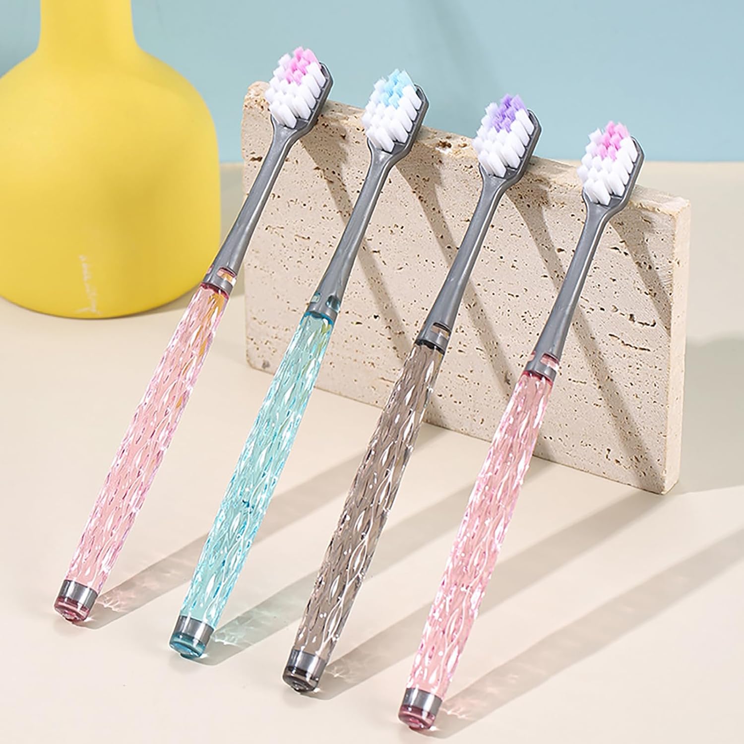 EasyHonor Soft Toothbrushes, Adult Medium Bristle Toothbrushes with Fashion Color Crystal &