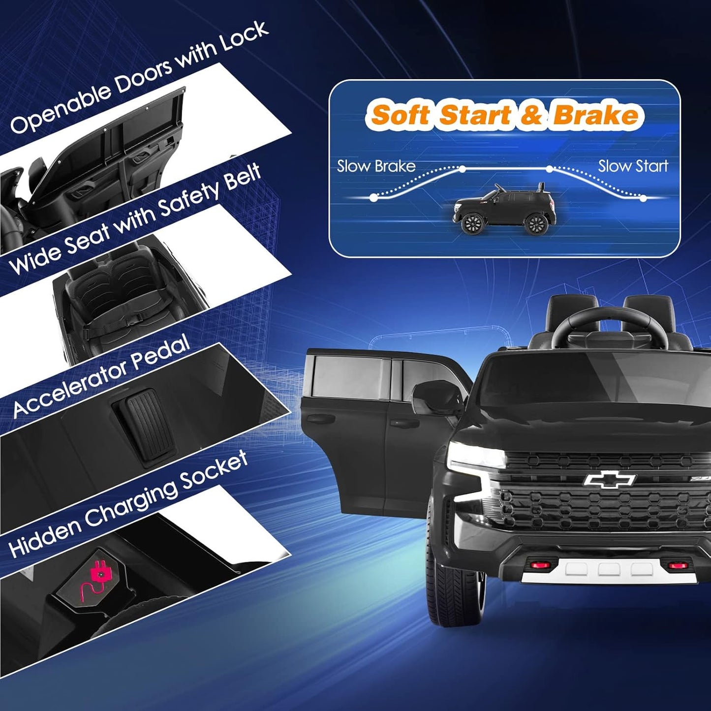 Costzon Ride on Car, 12V Licensed Chevrolet Tahoe Battery Powered Electric Vehicle w/ 2.4G Remote