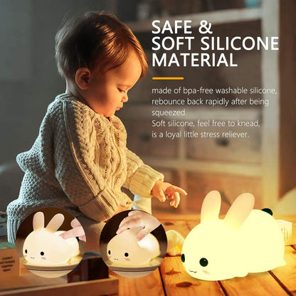 QANYI Kawaii Bunny Night Lights for Kids, 7 Color Light Silicone for Baby Nursery, Portable USB