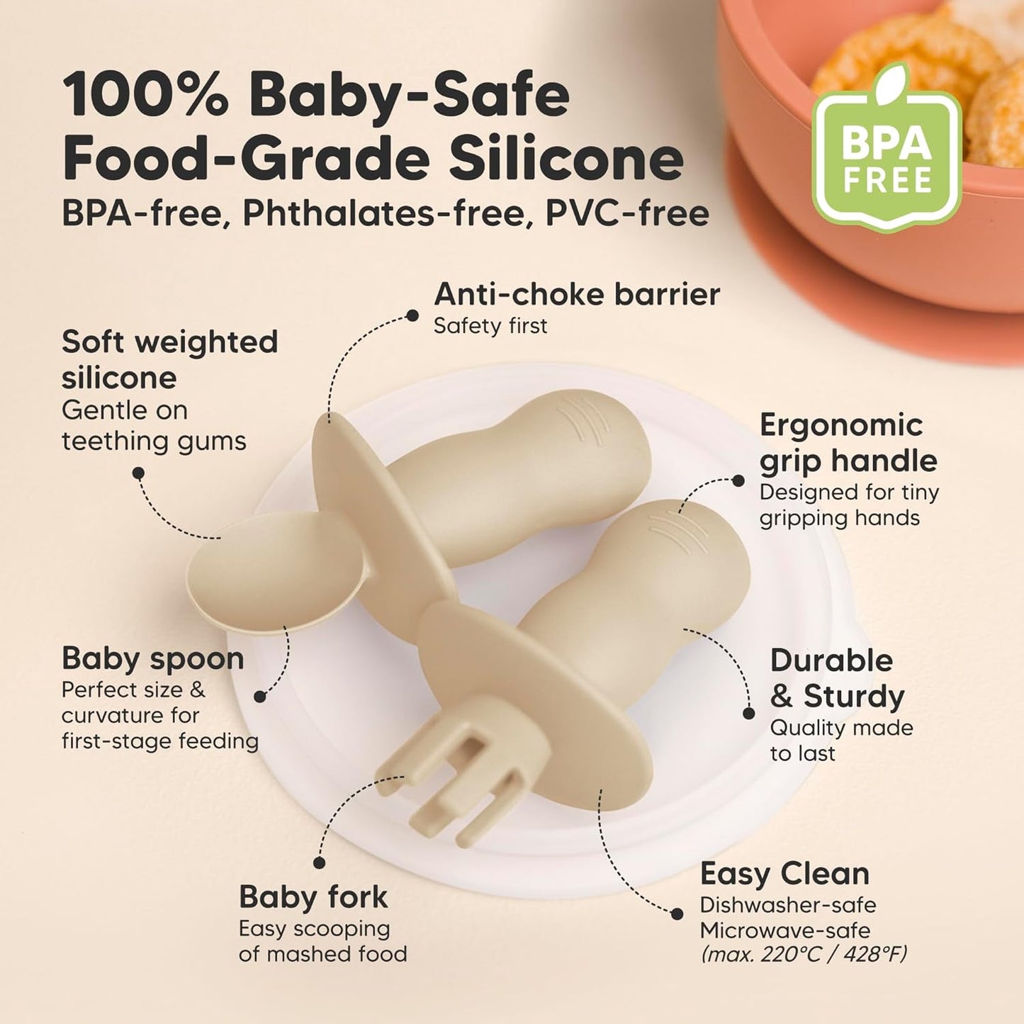 KeaBabies 4-Pack Silicone Baby Spoons and Forks Set - Baby Led Weaning Utensils 6-12 Months, Self