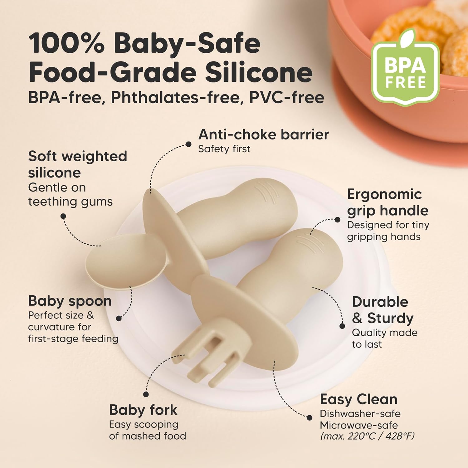 KeaBabies 4-Pack Silicone Baby Spoons and Forks Set - Baby Led Weaning Utensils 6-12 Months, Self