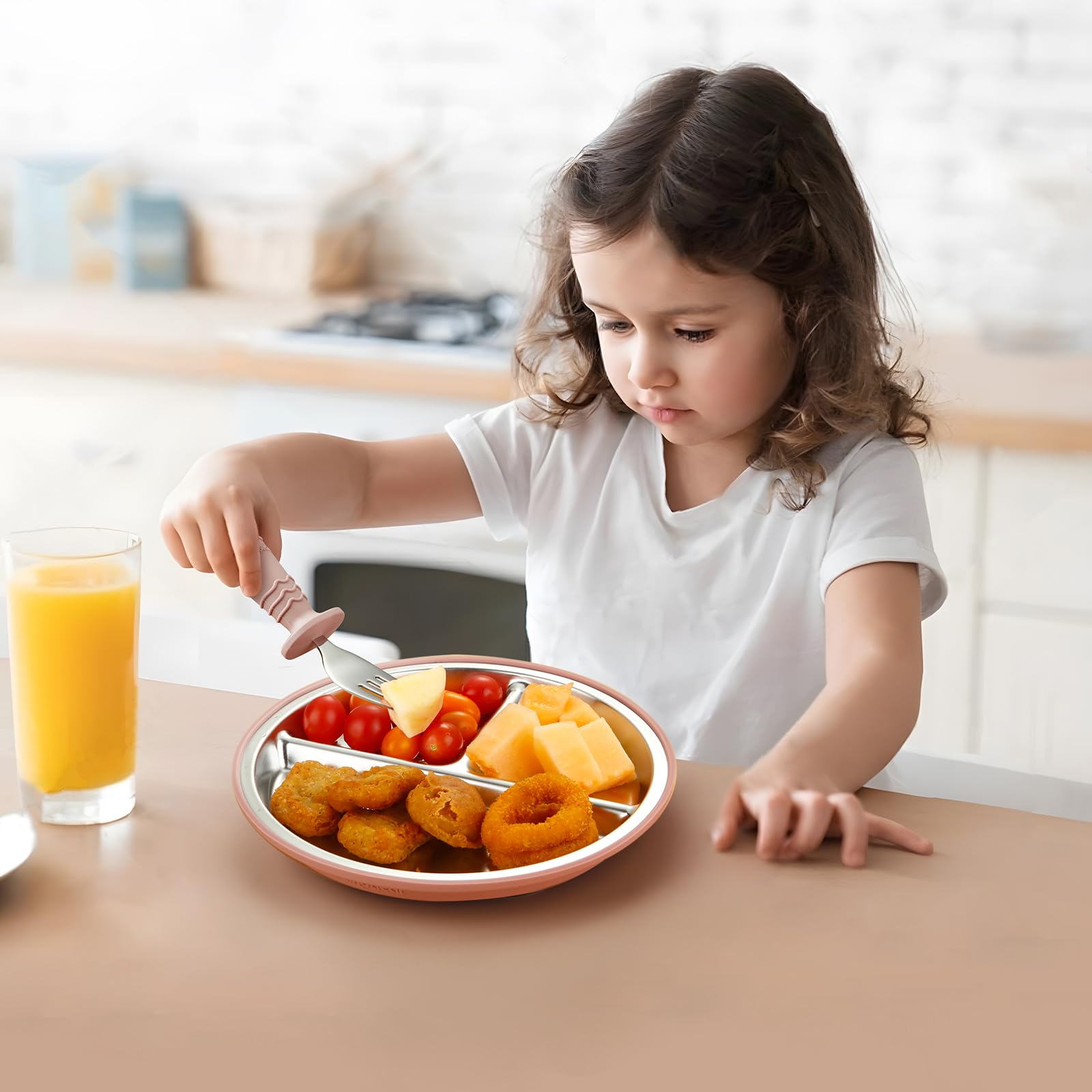 PandaEar 8PCS Baby Feeding Set | Stainless Steel Suction Plates and Bowls with Silicone Fork and