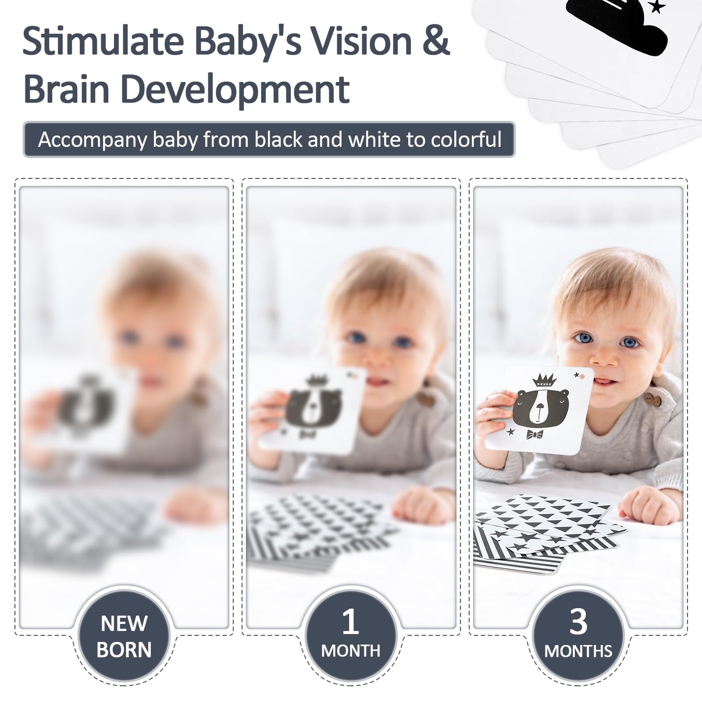 Joyreal High Contrast Baby Toys for Newborn, Black and White Baby Sensory Toys with Car Seat